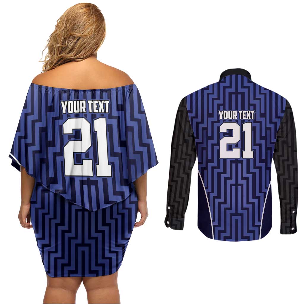 Custom Basketball New Zealand Couples Matching Off Shoulder Short Dress and Long Sleeve Button Shirt Blue Maori Ta Moko Indigenous - Aussie Hoodie