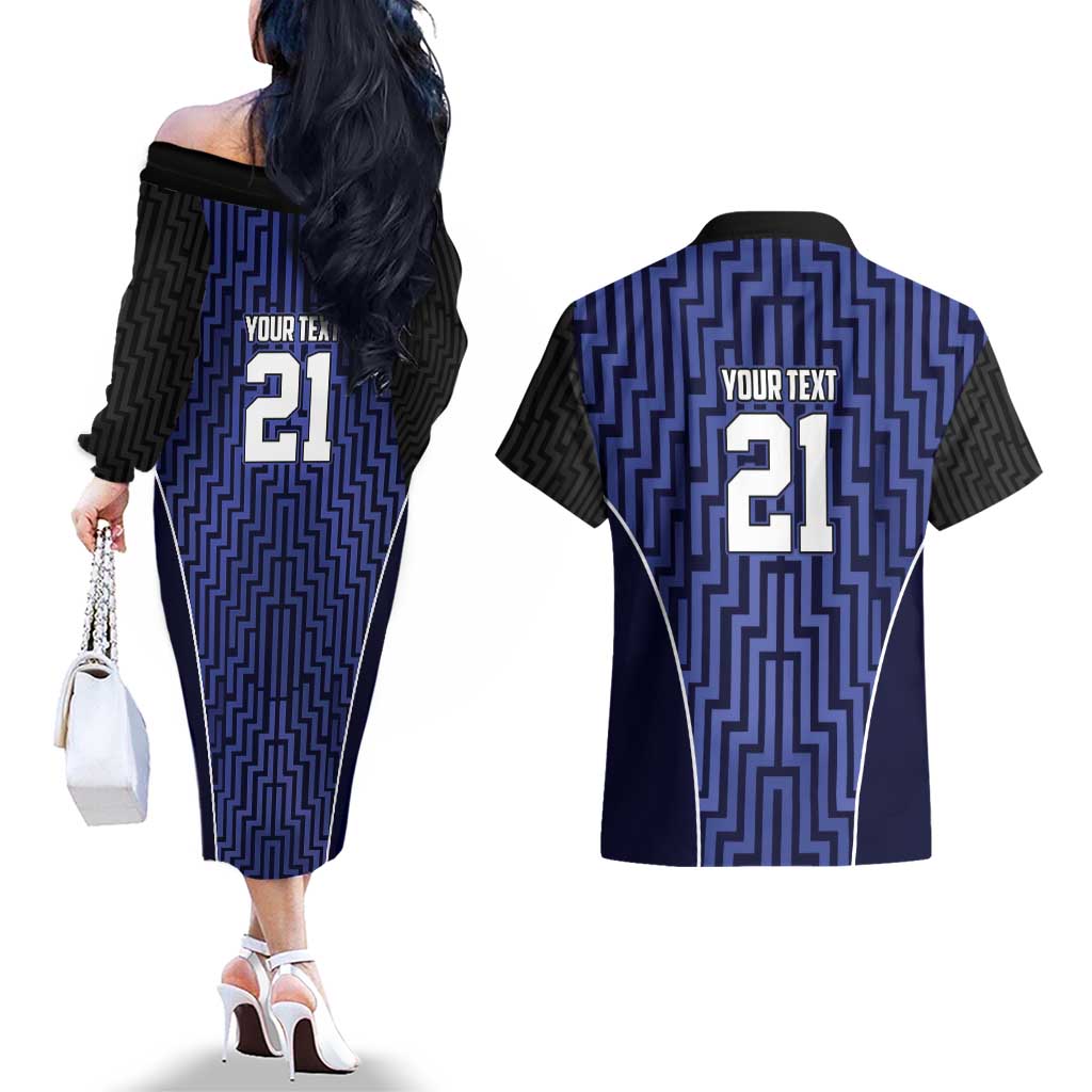 Custom Basketball New Zealand Couples Matching Off The Shoulder Long Sleeve Dress and Hawaiian Shirt Blue Maori Ta Moko Indigenous - Aussie Hoodie