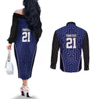 Custom Basketball New Zealand Couples Matching Off The Shoulder Long Sleeve Dress and Long Sleeve Button Shirt Blue Maori Ta Moko Indigenous - Aussie Hoodie