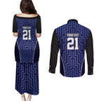 Custom Basketball New Zealand Couples Matching Puletasi and Long Sleeve Button Shirt Blue Maori Ta Moko Indigenous - Aussie Hoodie
