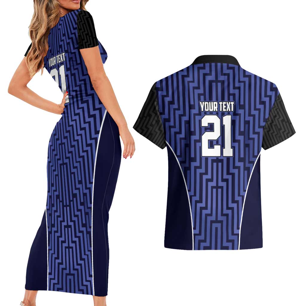 Custom Basketball New Zealand Couples Matching Short Sleeve Bodycon Dress and Hawaiian Shirt Blue Maori Ta Moko Indigenous - Aussie Hoodie