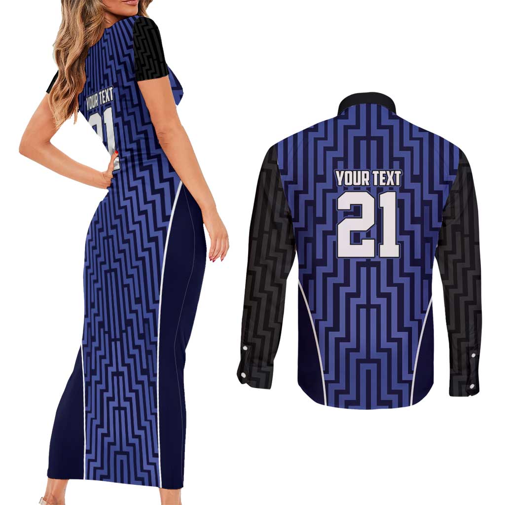 Custom Basketball New Zealand Couples Matching Short Sleeve Bodycon Dress and Long Sleeve Button Shirt Blue Maori Ta Moko Indigenous - Aussie Hoodie