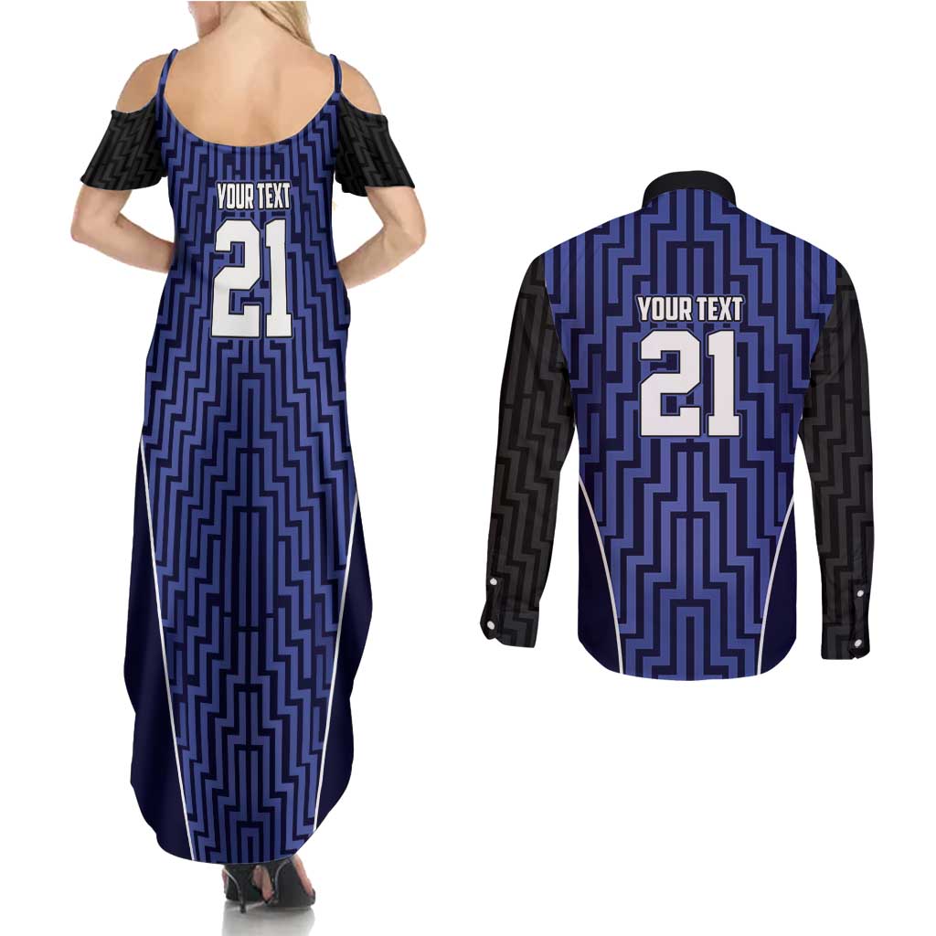 Custom Basketball New Zealand Couples Matching Summer Maxi Dress and Long Sleeve Button Shirt Blue Maori Ta Moko Indigenous - Aussie Hoodie