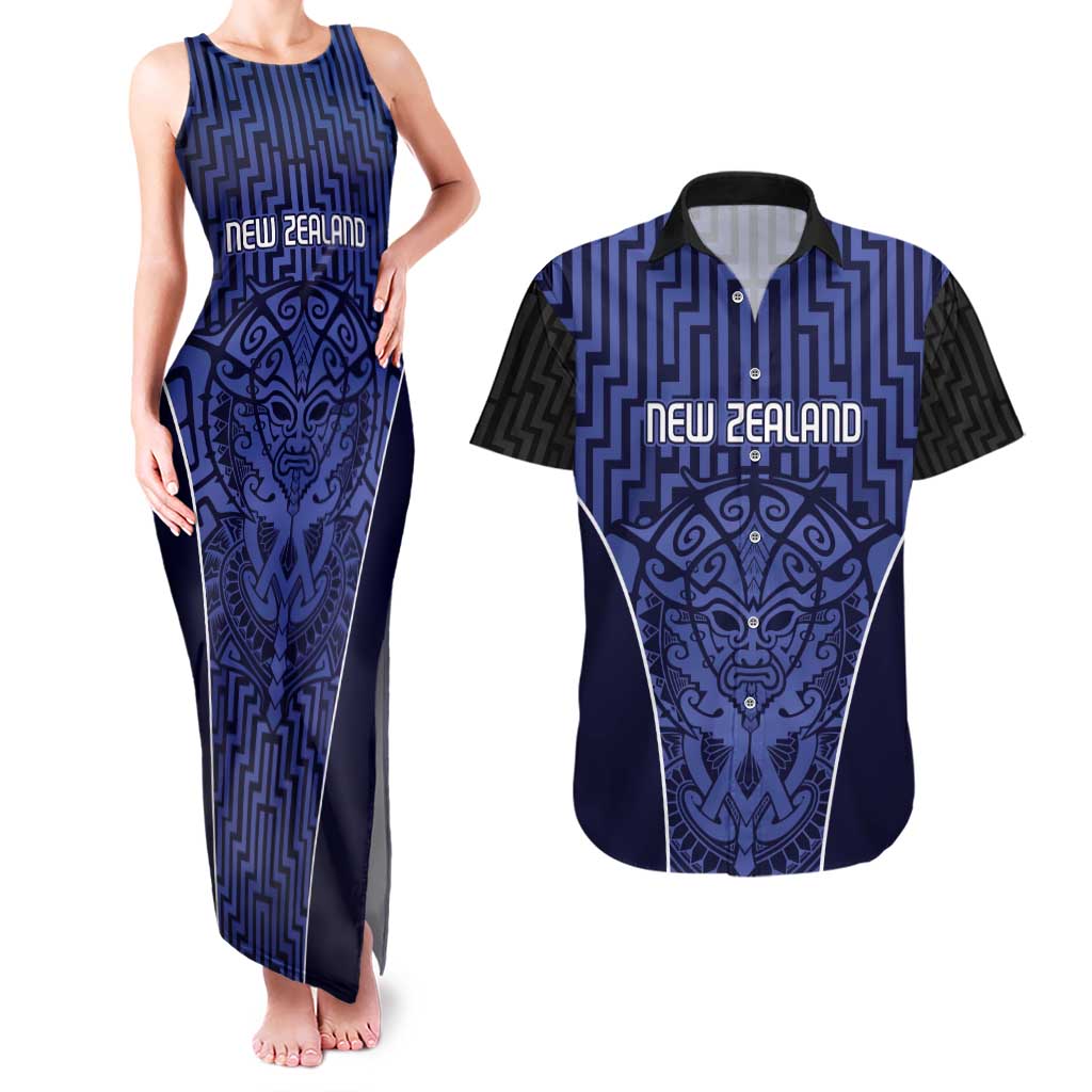 Custom Basketball New Zealand Couples Matching Tank Maxi Dress and Hawaiian Shirt Blue Maori Ta Moko Indigenous - Aussie Hoodie