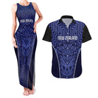 Custom Basketball New Zealand Couples Matching Tank Maxi Dress and Hawaiian Shirt Blue Maori Ta Moko Indigenous - Aussie Hoodie
