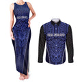 Custom Basketball New Zealand Couples Matching Tank Maxi Dress and Long Sleeve Button Shirt Blue Maori Ta Moko Indigenous - Aussie Hoodie