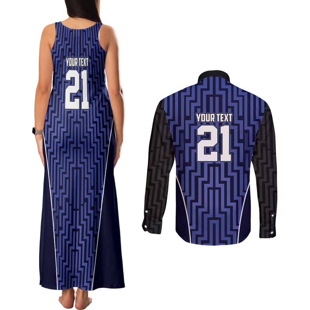 Custom Basketball New Zealand Couples Matching Tank Maxi Dress and Long Sleeve Button Shirt Blue Maori Ta Moko Indigenous - Aussie Hoodie