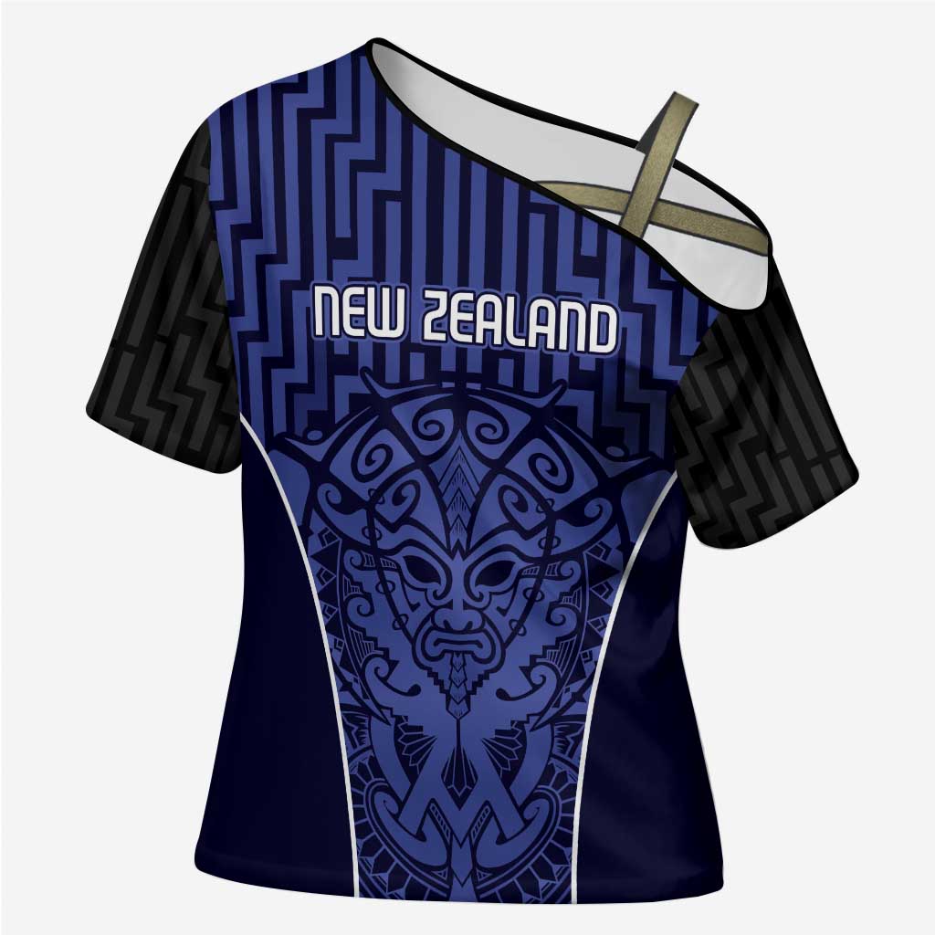 Custom Basketball New Zealand Cross Shoulder Shirt Blue Maori Ta Moko Indigenous - Aussie Hoodie