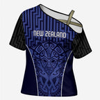 Custom Basketball New Zealand Cross Shoulder Shirt Blue Maori Ta Moko Indigenous - Aussie Hoodie