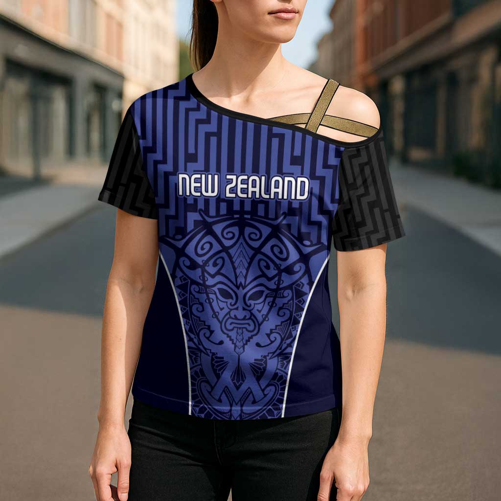 Custom Basketball New Zealand Cross Shoulder Shirt Blue Maori Ta Moko Indigenous - Aussie Hoodie