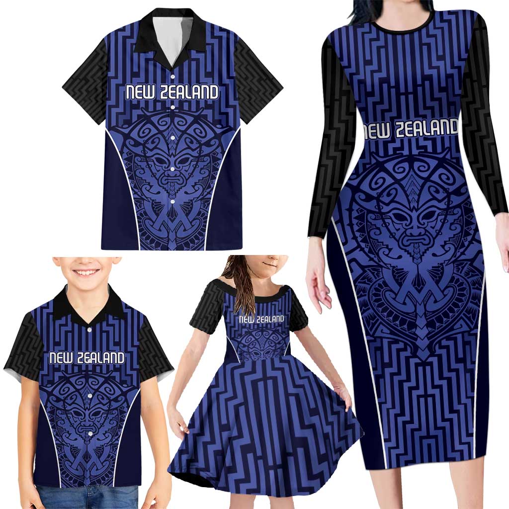 Custom Basketball New Zealand Family Matching Long Sleeve Bodycon Dress and Hawaiian Shirt Blue Maori Ta Moko Indigenous - Aussie Hoodie