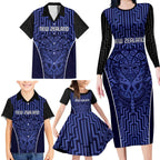 Custom Basketball New Zealand Family Matching Long Sleeve Bodycon Dress and Hawaiian Shirt Blue Maori Ta Moko Indigenous - Aussie Hoodie