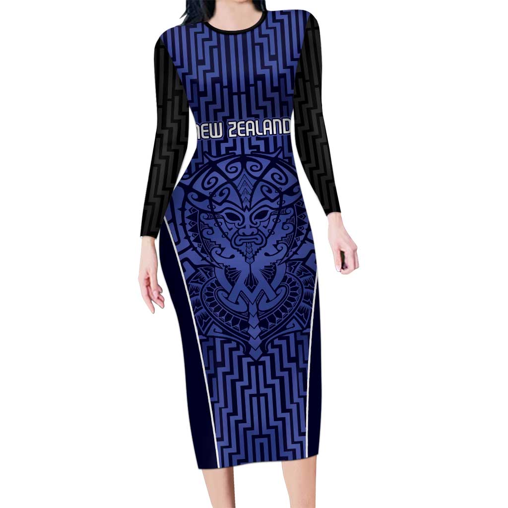 Custom Basketball New Zealand Family Matching Long Sleeve Bodycon Dress and Hawaiian Shirt Blue Maori Ta Moko Indigenous - Aussie Hoodie