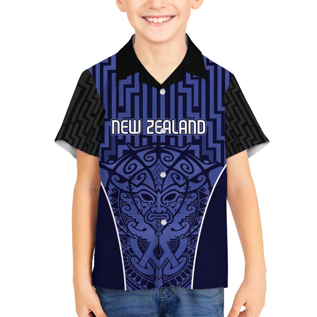 Custom Basketball New Zealand Family Matching Off The Shoulder Long Sleeve Dress and Hawaiian Shirt Blue Maori Ta Moko Indigenous - Aussie Hoodie