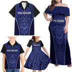 Custom Basketball New Zealand Family Matching Off Shoulder Maxi Dress and Hawaiian Shirt Blue Maori Ta Moko Indigenous - Aussie Hoodie