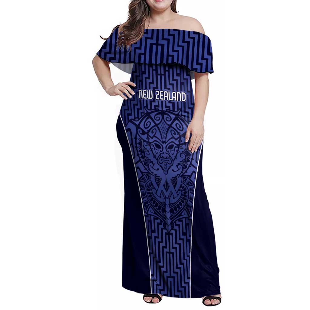Custom Basketball New Zealand Family Matching Off Shoulder Maxi Dress and Hawaiian Shirt Blue Maori Ta Moko Indigenous - Aussie Hoodie