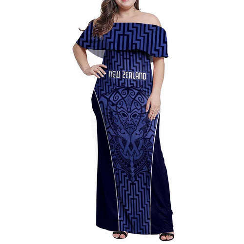 Custom Basketball New Zealand Family Matching Off Shoulder Maxi Dress and Hawaiian Shirt Blue Maori Ta Moko Indigenous - Aussie Hoodie