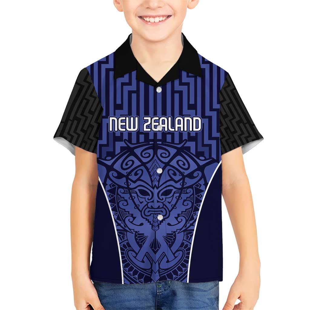 Custom Basketball New Zealand Family Matching Off Shoulder Maxi Dress and Hawaiian Shirt Blue Maori Ta Moko Indigenous - Aussie Hoodie