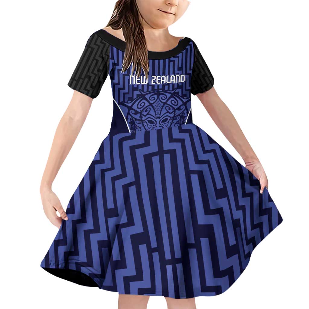 Custom Basketball New Zealand Family Matching Off Shoulder Short Dress and Hawaiian Shirt Blue Maori Ta Moko Indigenous - Aussie Hoodie