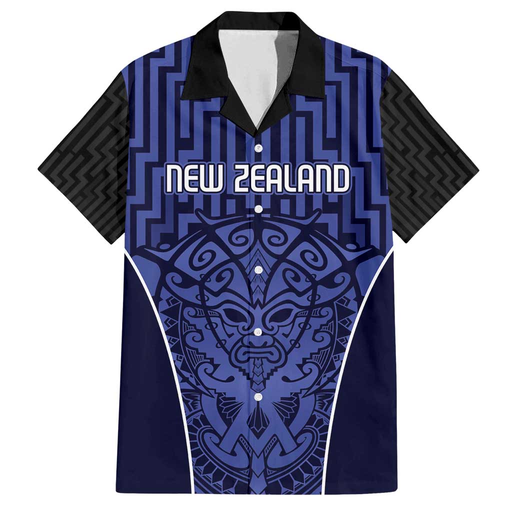 Custom Basketball New Zealand Family Matching Off Shoulder Short Dress and Hawaiian Shirt Blue Maori Ta Moko Indigenous - Aussie Hoodie