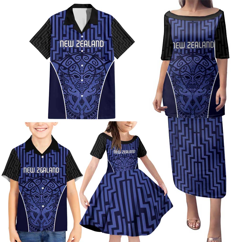Custom Basketball New Zealand Family Matching Puletasi and Hawaiian Shirt Blue Maori Ta Moko Indigenous - Aussie Hoodie