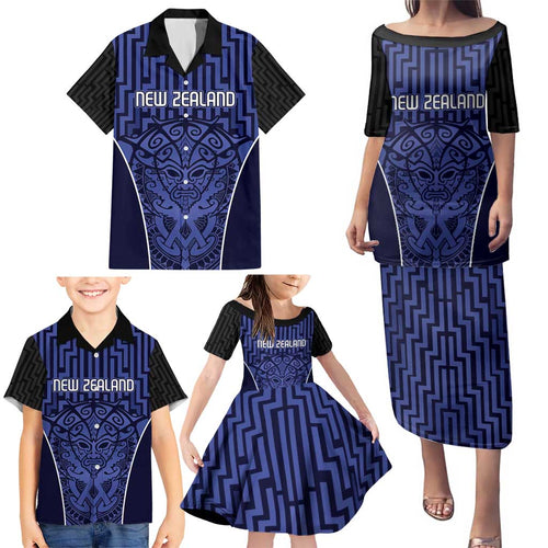 Custom Basketball New Zealand Family Matching Puletasi and Hawaiian Shirt Blue Maori Ta Moko Indigenous - Aussie Hoodie