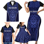 Custom Basketball New Zealand Family Matching Short Sleeve Bodycon Dress and Hawaiian Shirt Blue Maori Ta Moko Indigenous - Aussie Hoodie