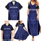 Custom Basketball New Zealand Family Matching Summer Maxi Dress and Hawaiian Shirt Blue Maori Ta Moko Indigenous - Aussie Hoodie