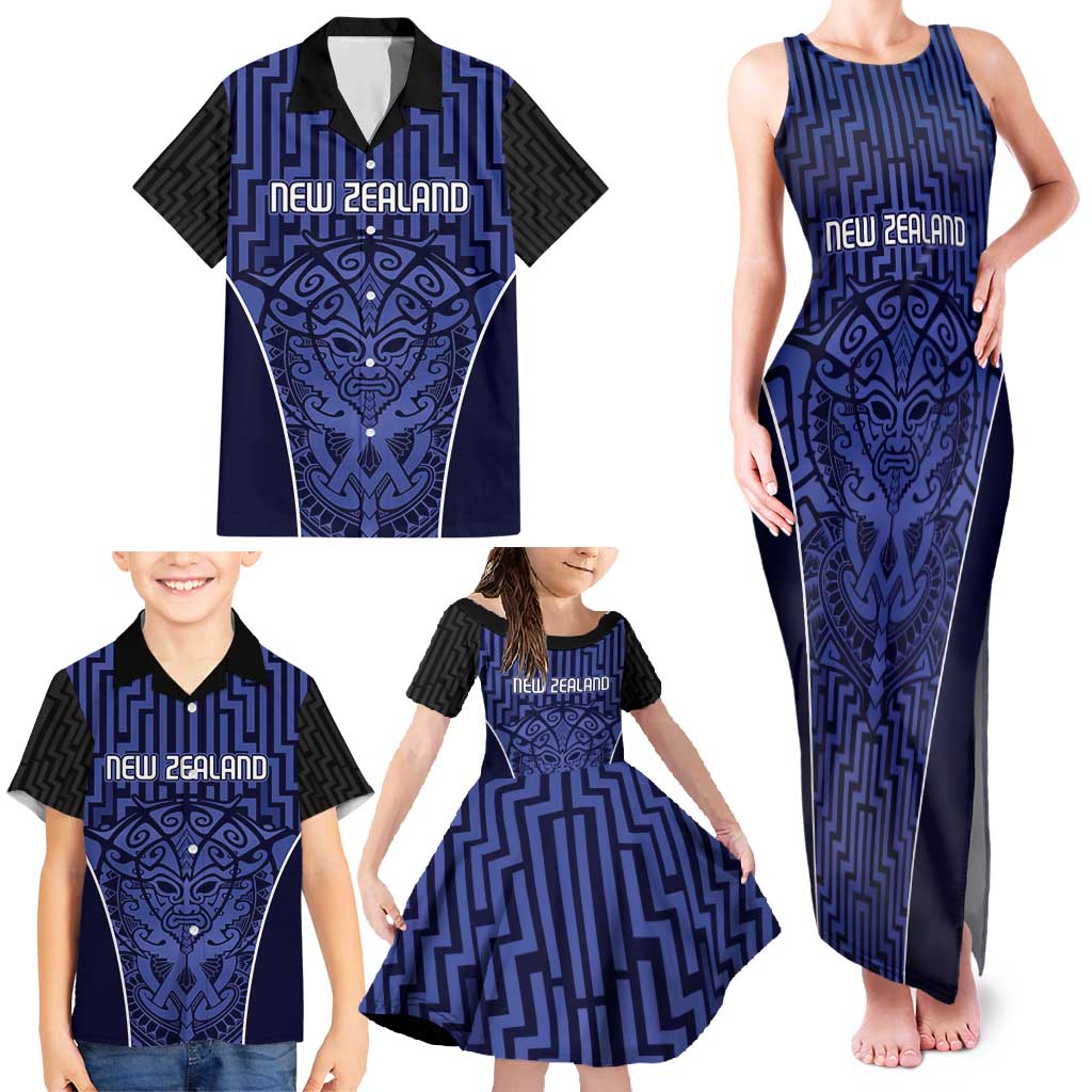Custom Basketball New Zealand Family Matching Tank Maxi Dress and Hawaiian Shirt Blue Maori Ta Moko Indigenous - Aussie Hoodie