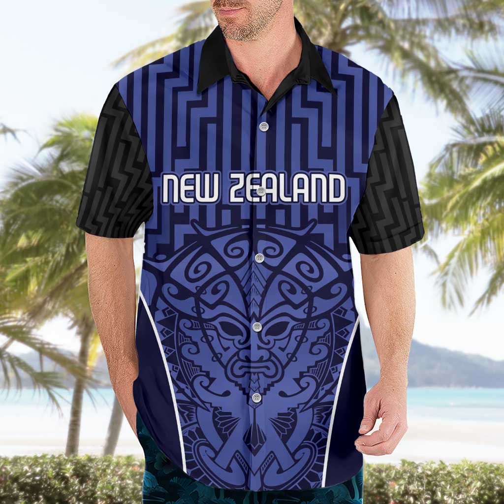 Custom Basketball New Zealand Hawaiian Shirt Blue Maori Ta Moko Indigenous - Aussie Hoodie