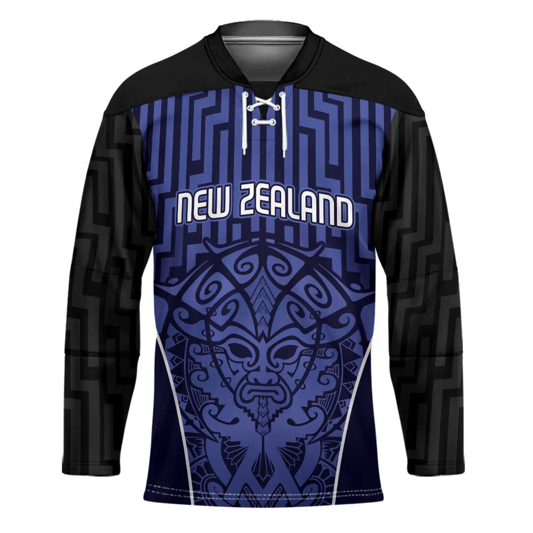 Custom Basketball New Zealand Hockey Jersey Blue Maori Ta Moko Indigenous - Aussie Hoodie