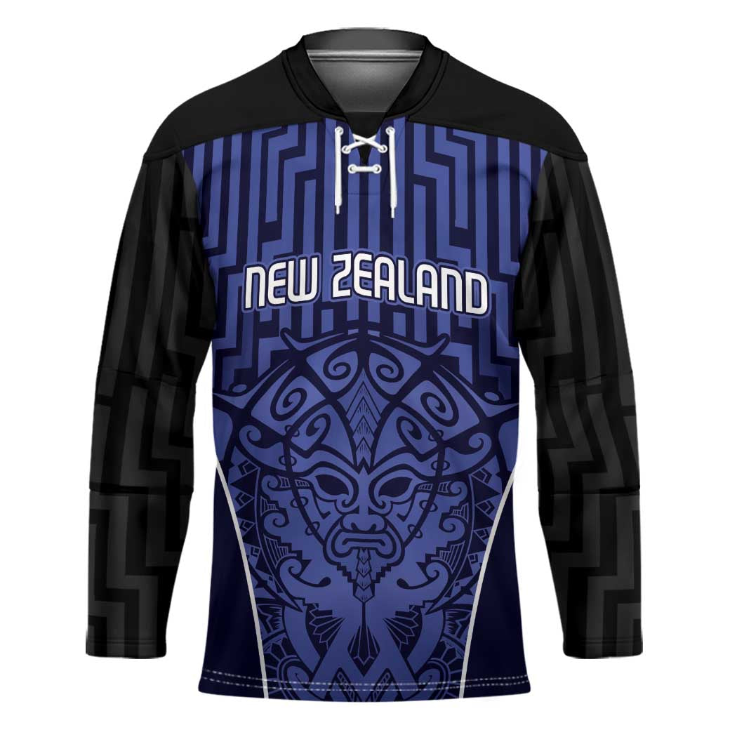 Custom Basketball New Zealand Hockey Jersey Blue Maori Ta Moko Indigenous - Aussie Hoodie