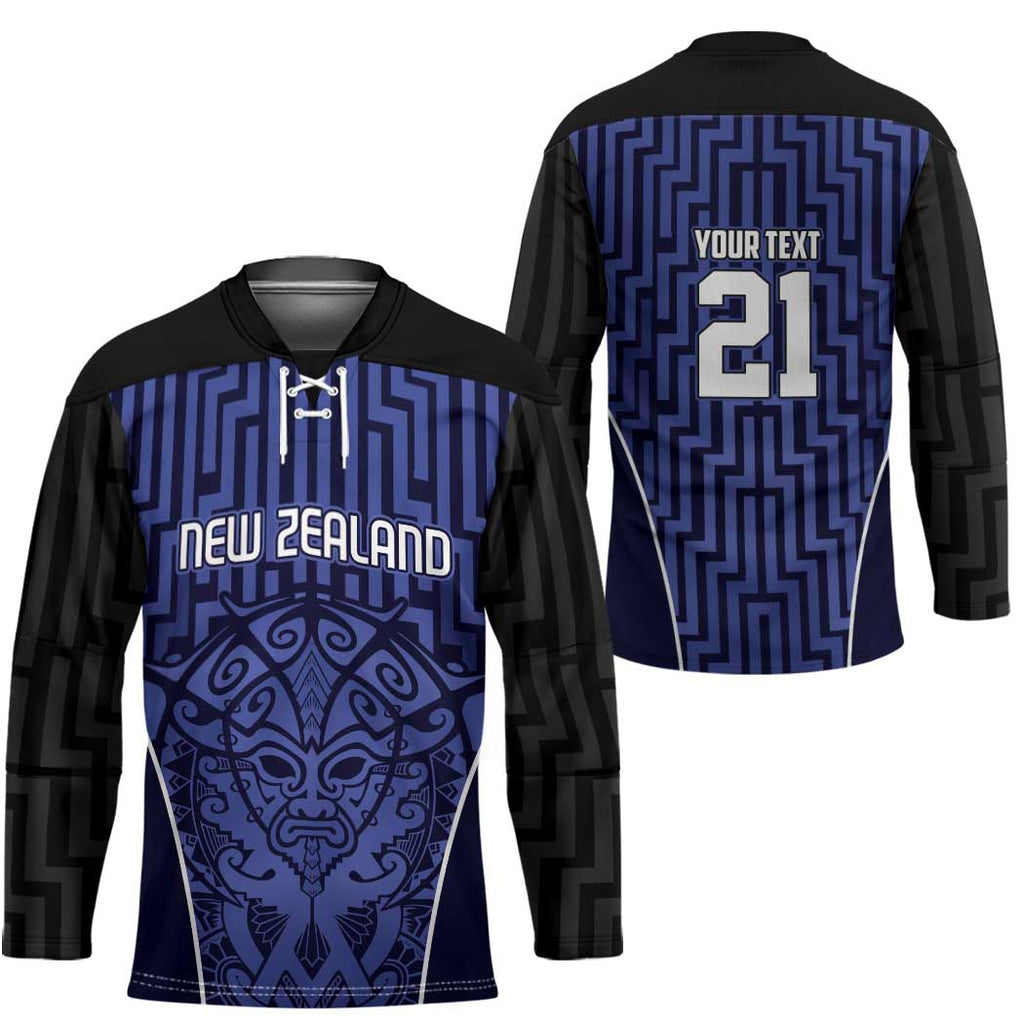 Custom Basketball New Zealand Hockey Jersey Blue Maori Ta Moko Indigenous - Aussie Hoodie