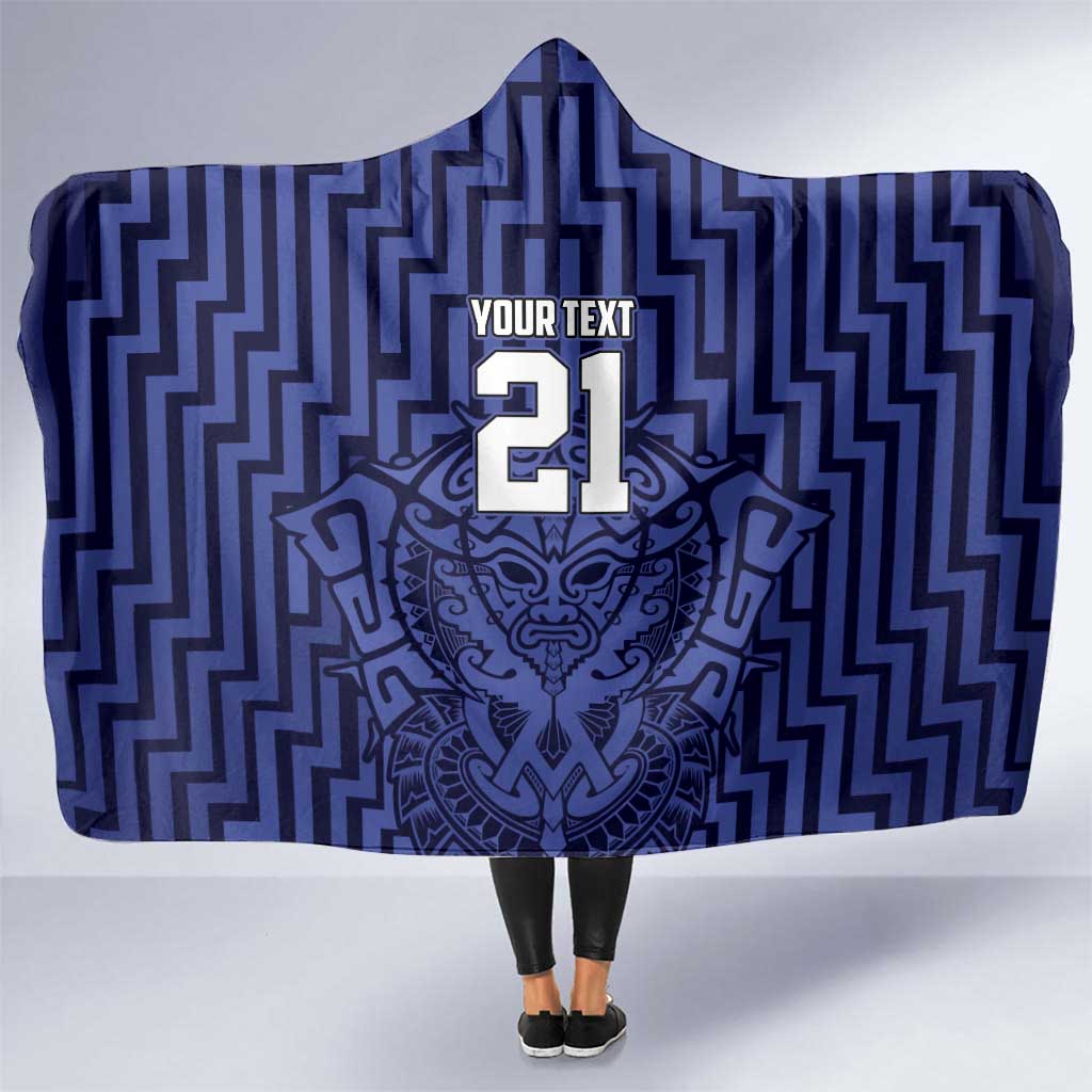 Custom Basketball New Zealand Hooded Blanket Blue Maori Ta Moko Indigenous - Aussie Hoodie