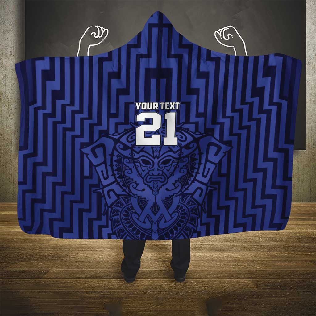 Custom Basketball New Zealand Hooded Blanket Blue Maori Ta Moko Indigenous - Aussie Hoodie