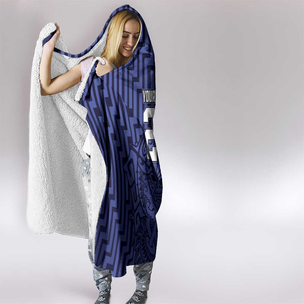 Custom Basketball New Zealand Hooded Blanket Blue Maori Ta Moko Indigenous - Aussie Hoodie