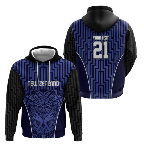Custom Basketball New Zealand Hoodie Blue Maori Ta Moko Indigenous - Aussie Hoodie