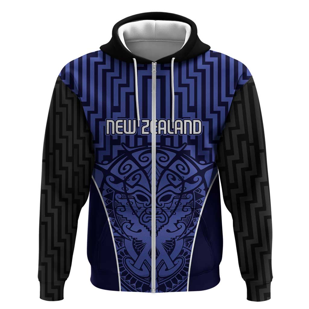 Custom Basketball New Zealand Hoodie Blue Maori Ta Moko Indigenous - Aussie Hoodie