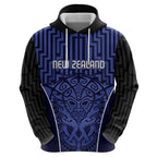 Custom Basketball New Zealand Hoodie Blue Maori Ta Moko Indigenous - Aussie Hoodie