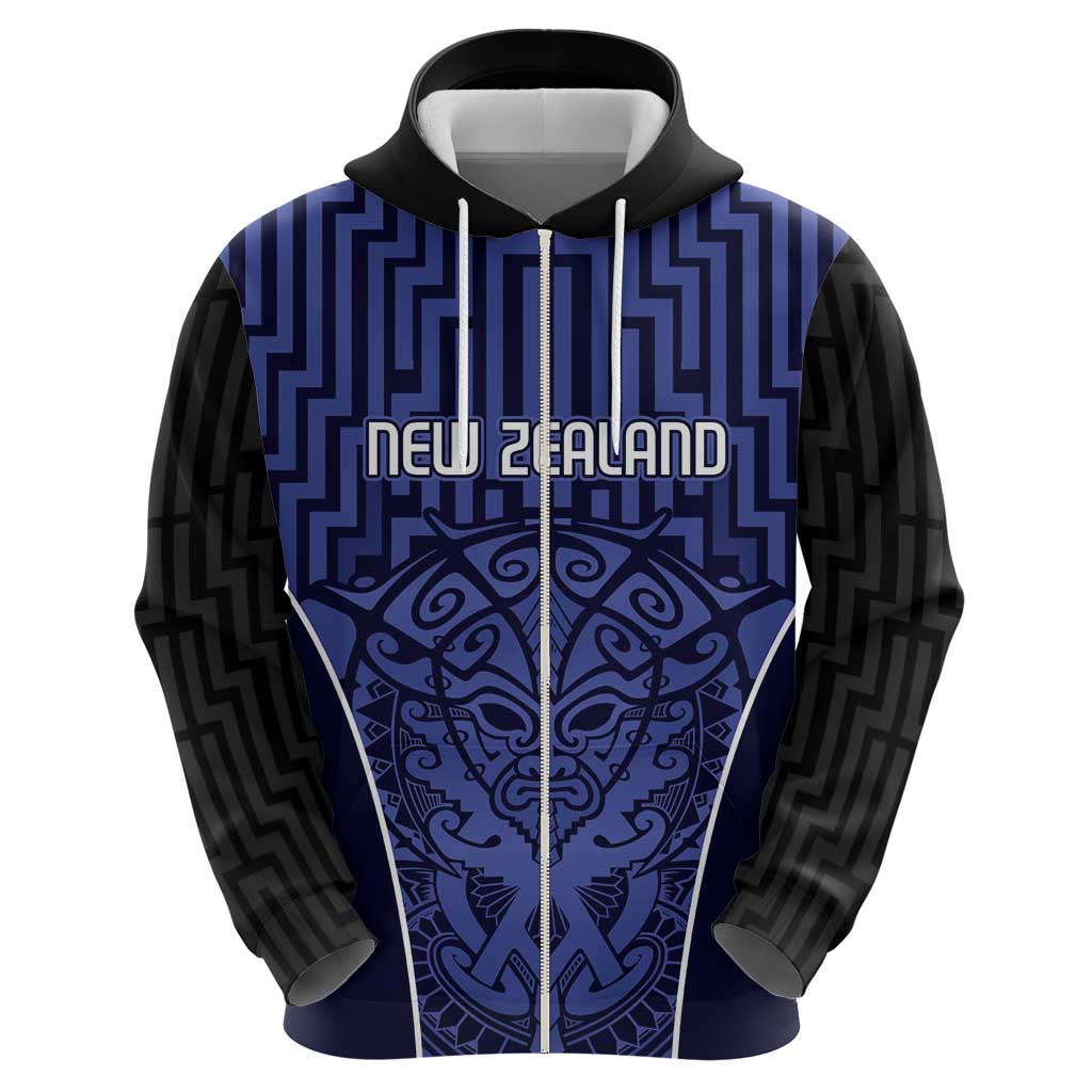Custom Basketball New Zealand Hoodie Blue Maori Ta Moko Indigenous - Aussie Hoodie