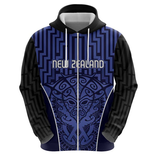 Custom Basketball New Zealand Hoodie Blue Maori Ta Moko Indigenous - Aussie Hoodie