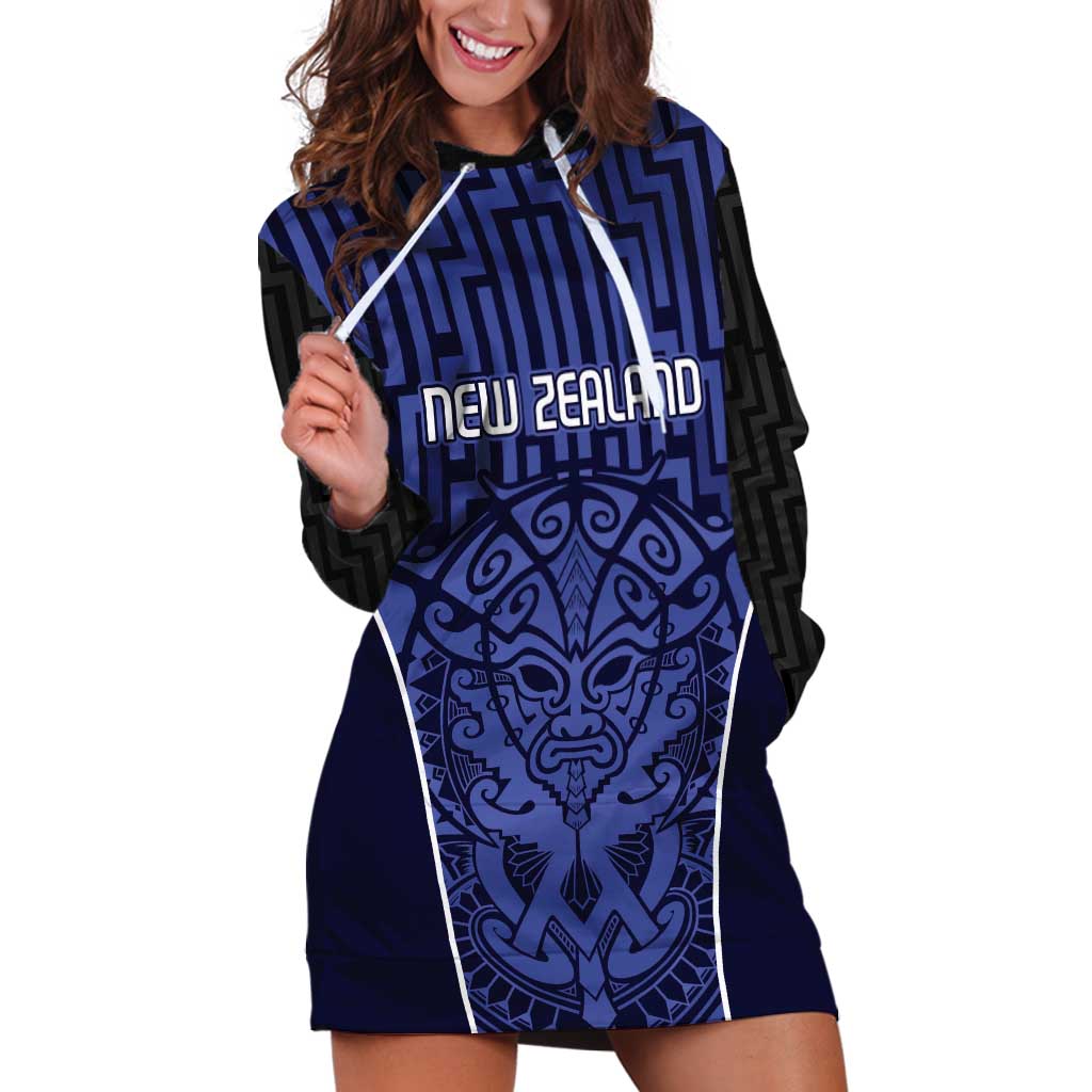Custom Basketball New Zealand Hoodie Dress Blue Maori Ta Moko Indigenous - Aussie Hoodie