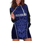 Custom Basketball New Zealand Hoodie Dress Blue Maori Ta Moko Indigenous - Aussie Hoodie