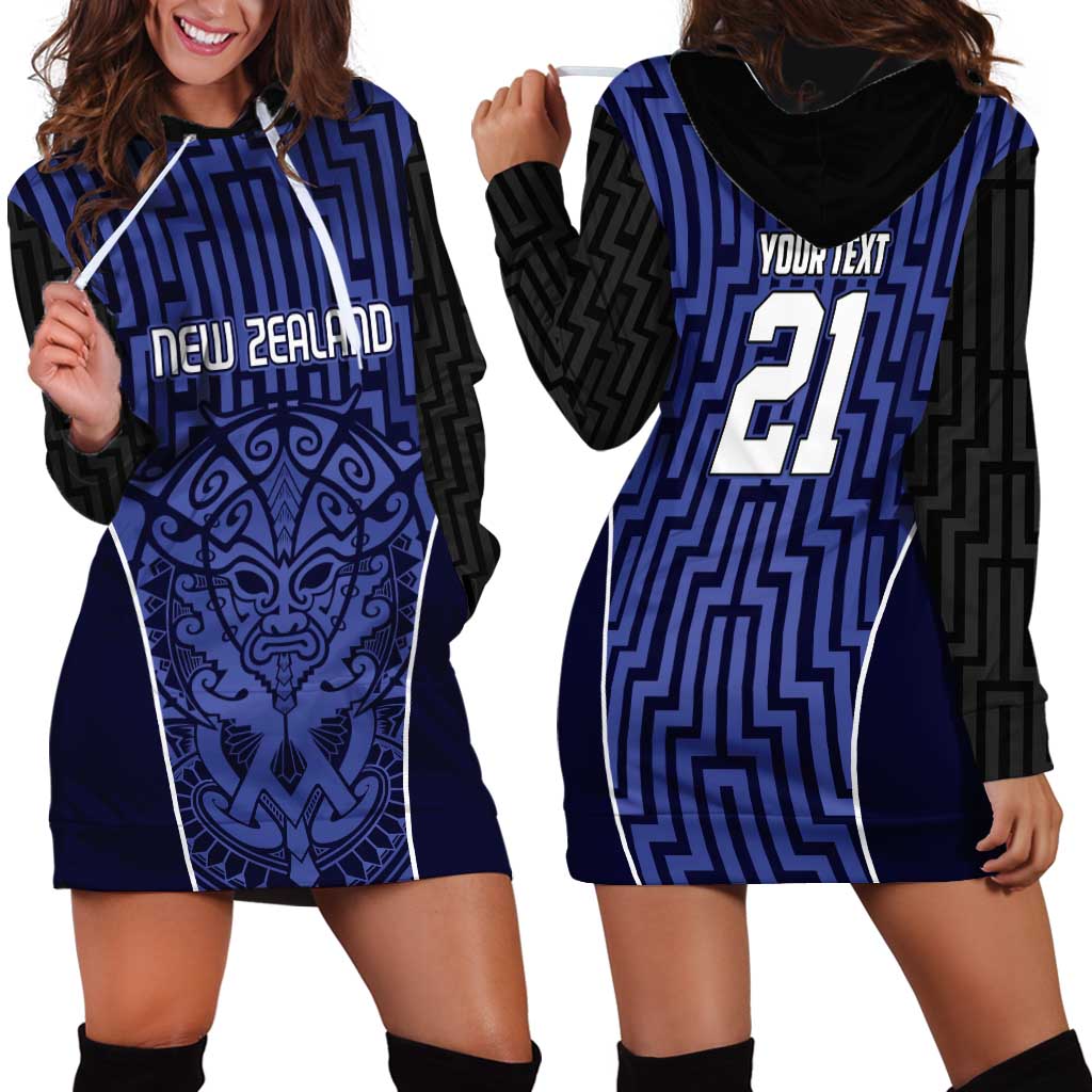 Custom Basketball New Zealand Hoodie Dress Blue Maori Ta Moko Indigenous - Aussie Hoodie