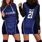 Custom Basketball New Zealand Hoodie Dress Blue Maori Ta Moko Indigenous - Aussie Hoodie