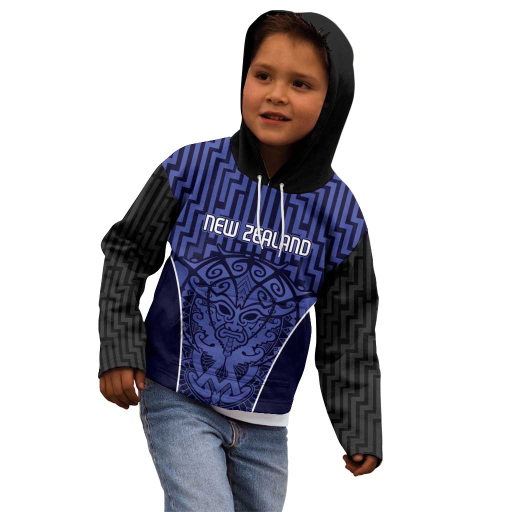 Custom Basketball New Zealand Kid Hoodie Blue Maori Ta Moko Indigenous - Aussie Hoodie