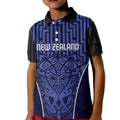 Custom Basketball New Zealand Kid Polo Shirt Blue Maori Ta Moko Indigenous - Aussie Hoodie
