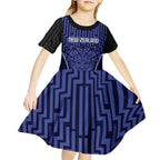 Custom Basketball New Zealand Kid Short Sleeve Dress Blue Maori Ta Moko Indigenous - Aussie Hoodie