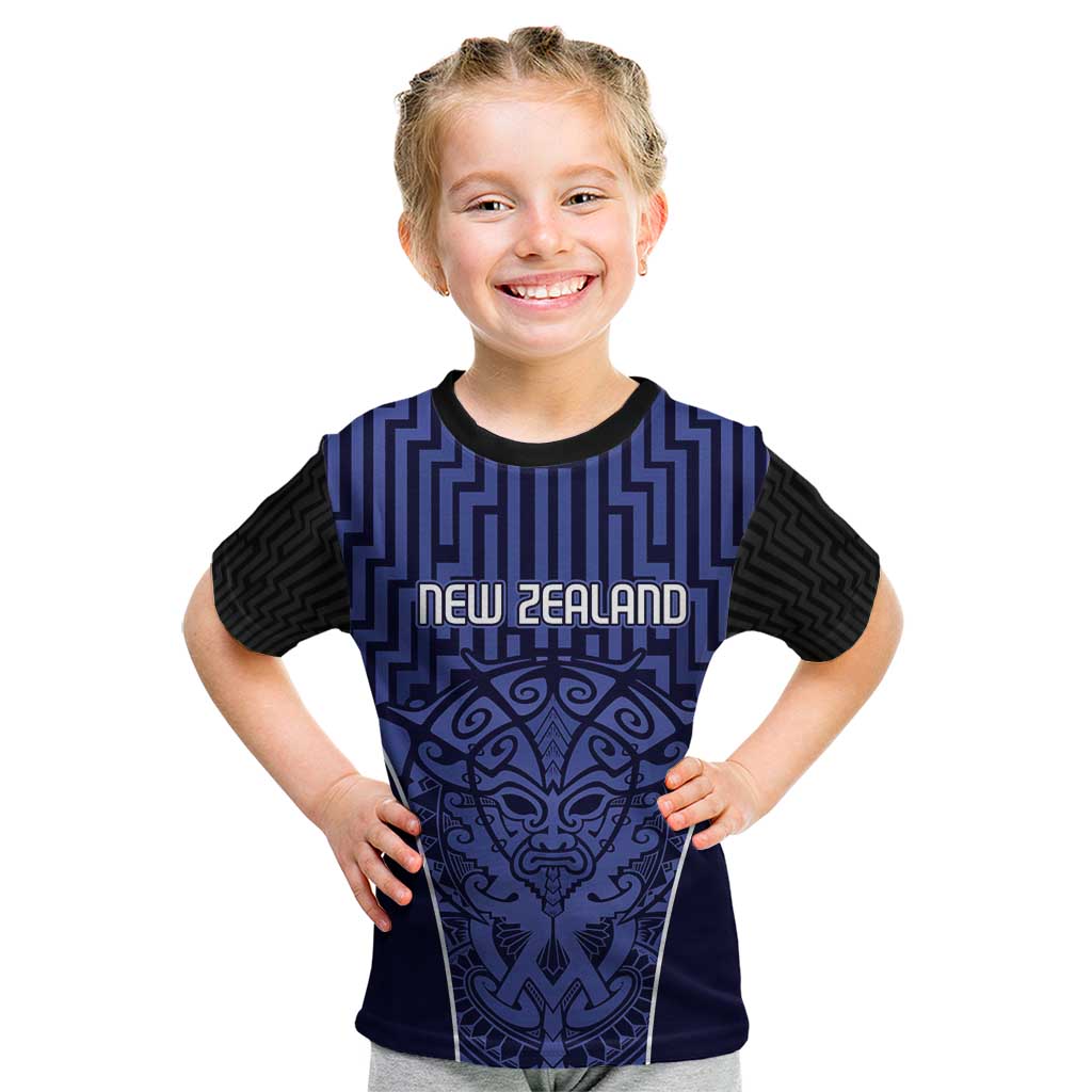 Custom Basketball New Zealand Kid T Shirt Blue Maori Ta Moko Indigenous - Aussie Hoodie
