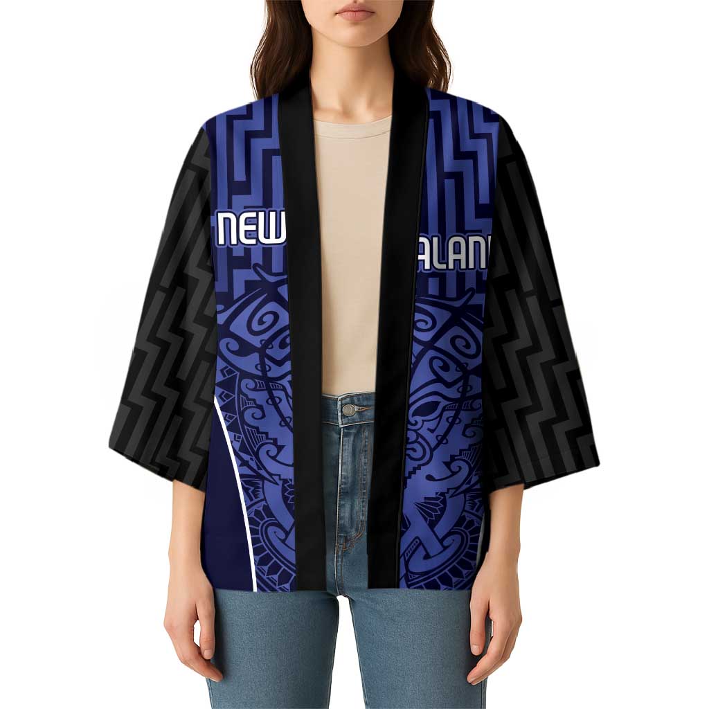 Custom Basketball New Zealand Kimono Blue Maori Ta Moko Indigenous - Aussie Hoodie